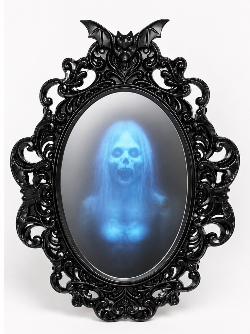 Gothic Bat-Top Spooky Mirror with Blue Ghost Illusion, Viral Haunted Mirror